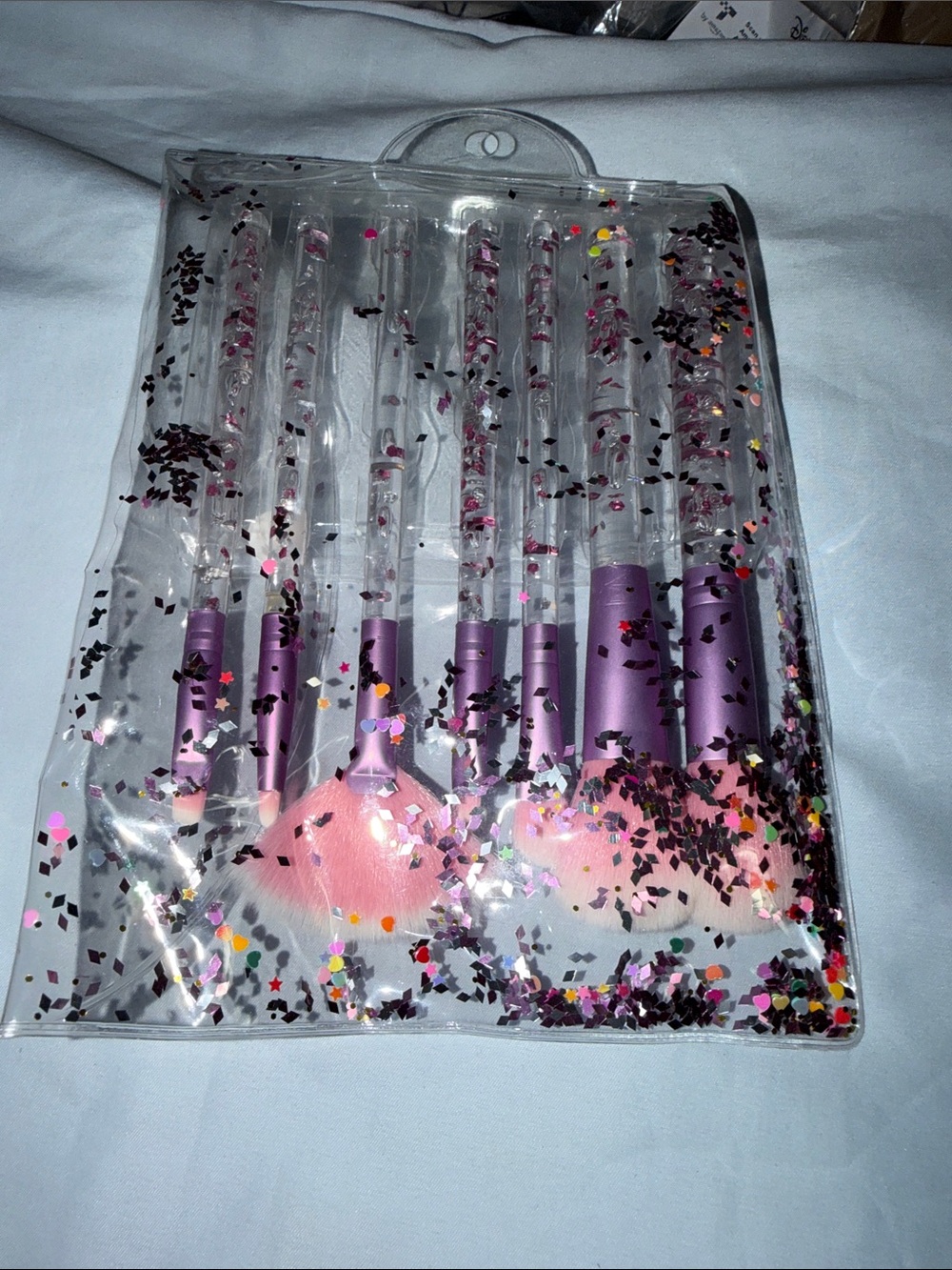 Glitter Handle Pink Makeup Brush Set with Purple Ferrules